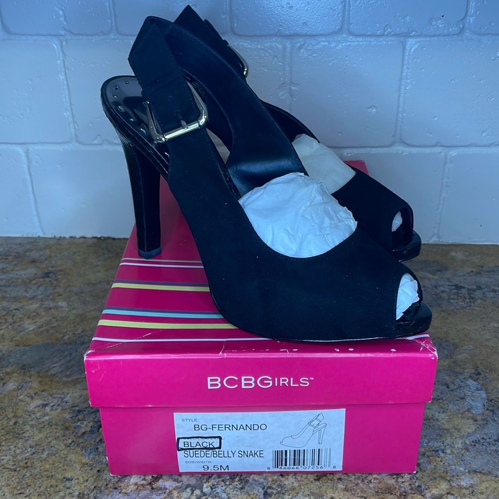 BCB Girls Fernando 9.5 Black Suede/ Belly Snake